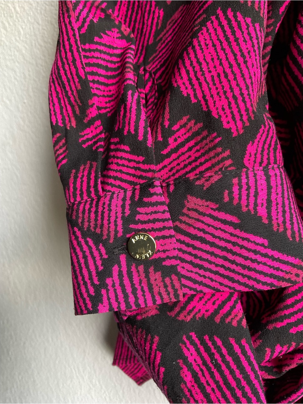 Anne Klein Magenta & Black Geometric Long Sleeve Tunic Dress - Picture 3 of 5